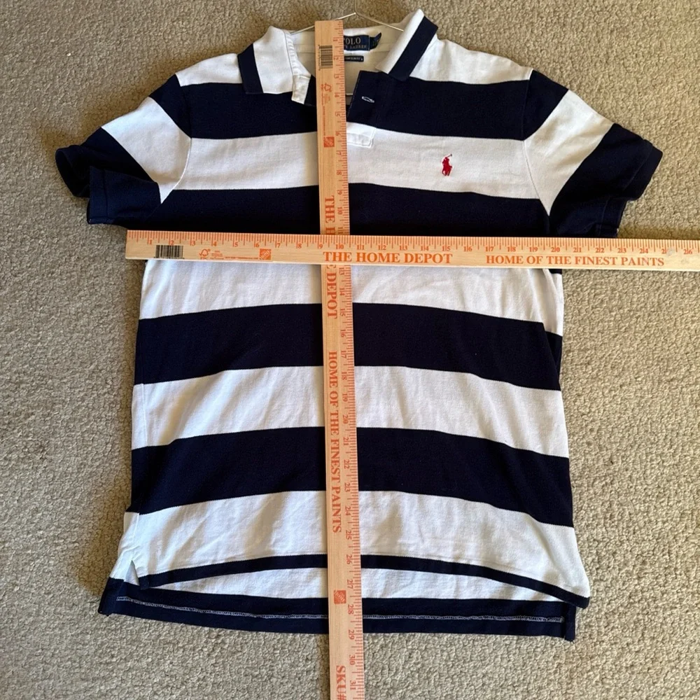Polo Ralph Lauren Custom Fit Polo Shirt Navy Striped Red Logo | Men's Large